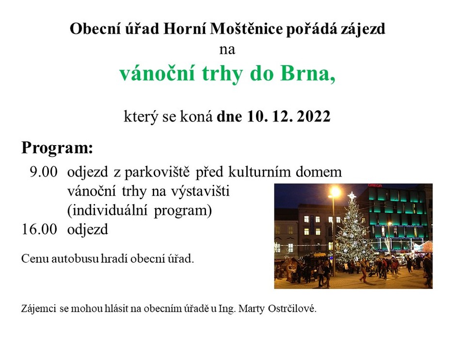 pozvánka na zájezd na vánoční trhy do Brna